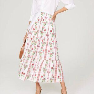 Hill House Florence Nap Skirt in Red Shell Vine Stripe Size S